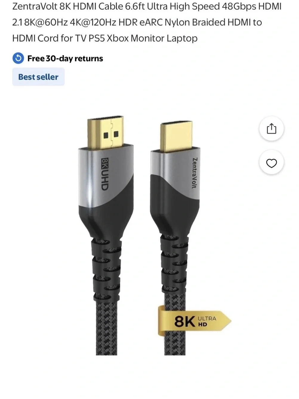 8K Ultra High Speed HDMI Cable - Black & Silver